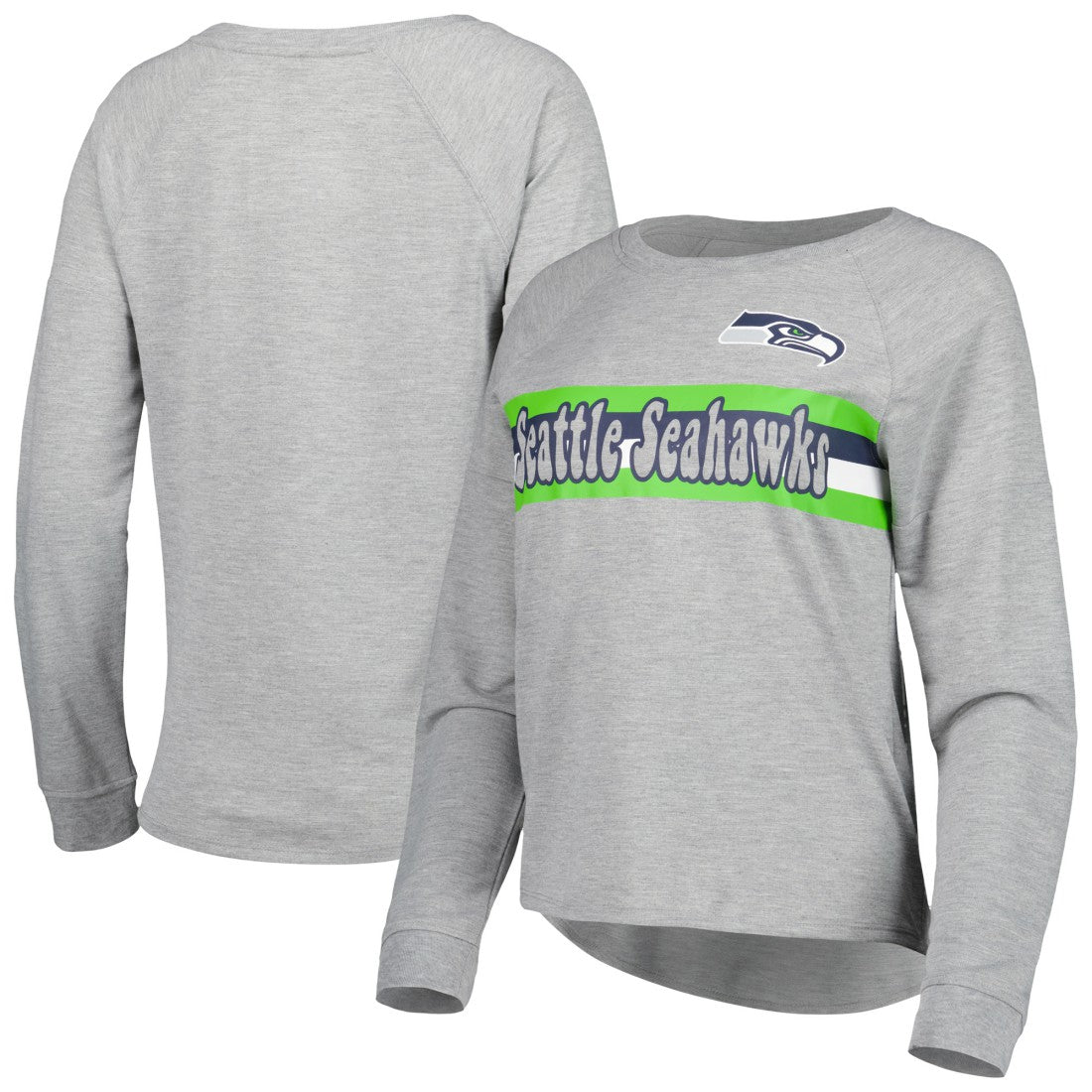 Seattle Seahawks Juniors All Striped Up Raglan Long Sleeve T-Shirt - Heathered Gray T-shirts