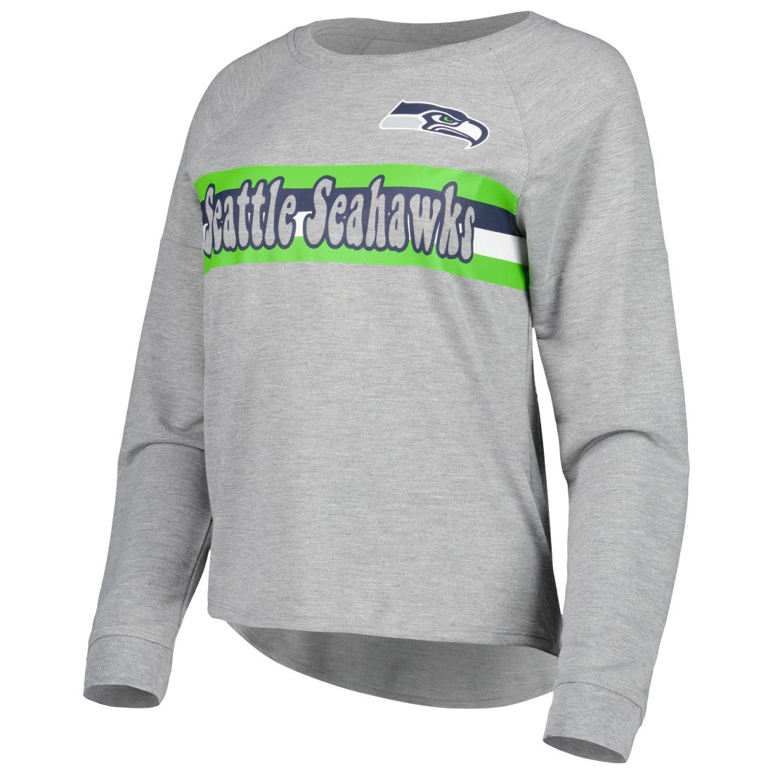Seattle Seahawks Juniors All Striped Up Raglan Long Sleeve T-Shirt - Heathered Gray T-shirts