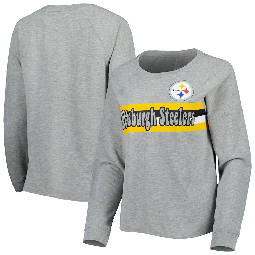 Pittsburgh Steelers Juniors All Striped Up Raglan Long Sleeve T-Shirt - Heathered Gray T-shirts