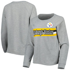 Pittsburgh Steelers Juniors All Striped Up Raglan Long Sleeve T-Shirt - Heathered Gray T-shirts