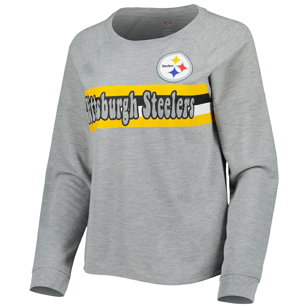 Pittsburgh Steelers Juniors All Striped Up Raglan Long Sleeve T-Shirt - Heathered Gray T-shirts