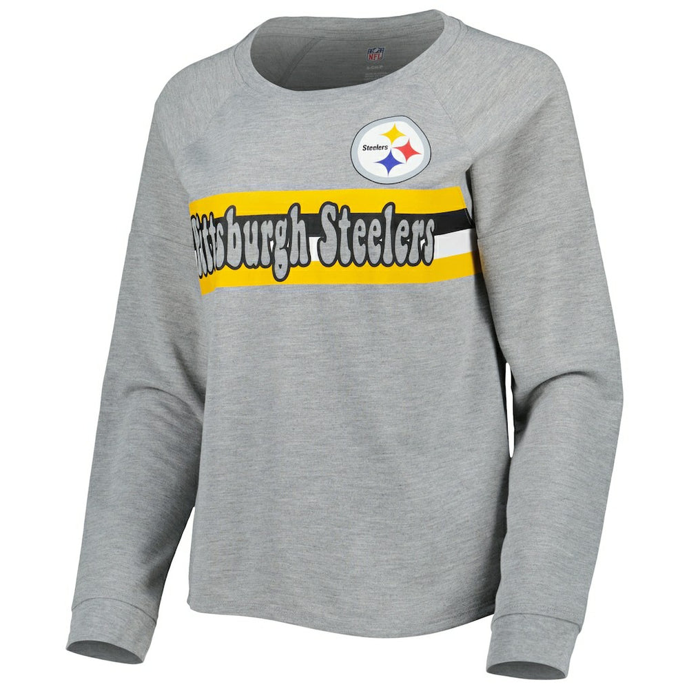 Pittsburgh Steelers Juniors All Striped Up Raglan Long Sleeve T-Shirt - Heathered Gray T-shirts