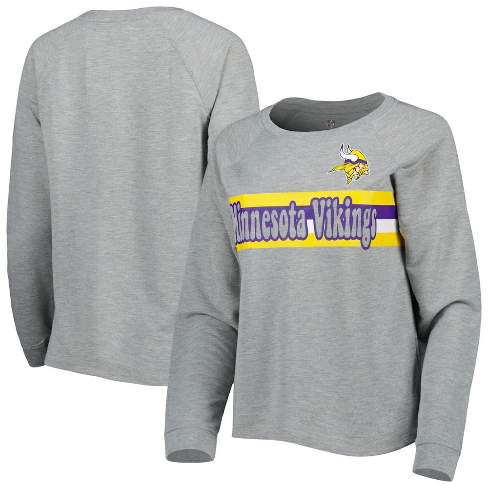 Minnesota Vikings Juniors All Striped Up Raglan Long Sleeve T-Shirt - Heathered Gray T-shirts
