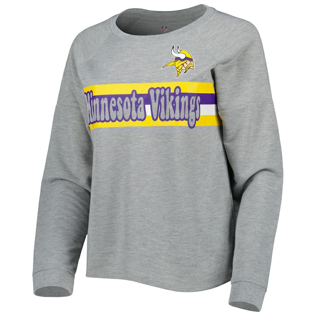 Minnesota Vikings Juniors All Striped Up Raglan Long Sleeve T-Shirt - Heathered Gray T-shirts