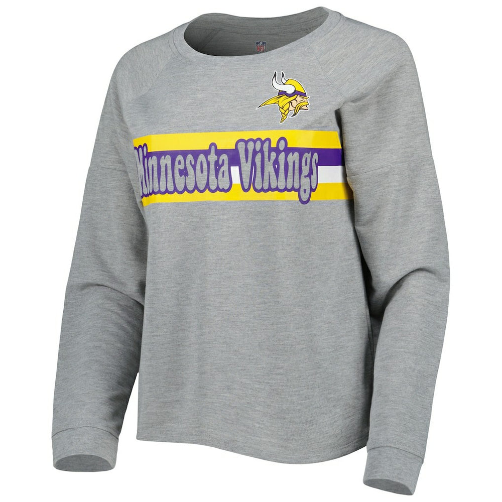 Minnesota Vikings Juniors All Striped Up Raglan Long Sleeve T-Shirt - Heathered Gray T-shirts