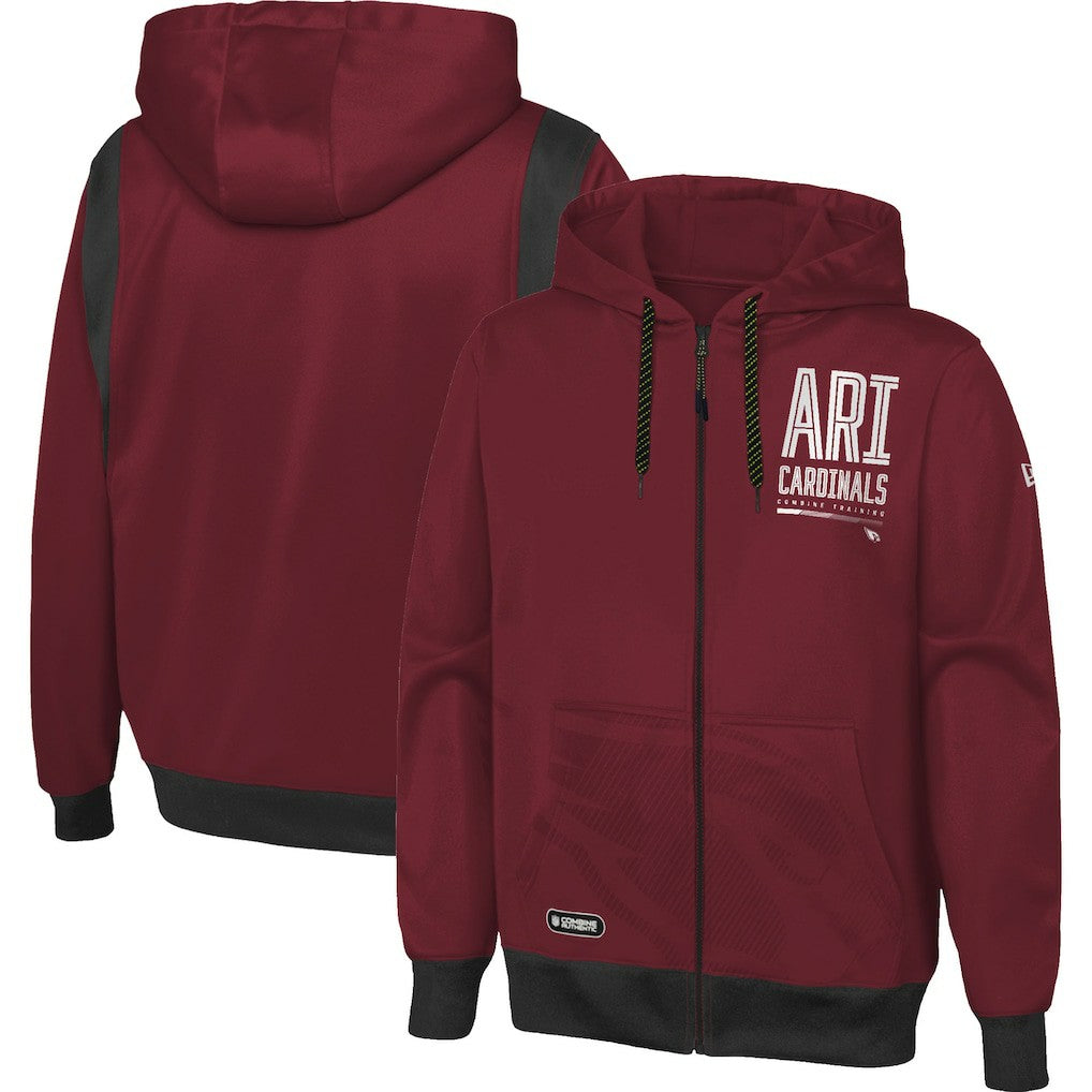 Arizona Cardinals New Era Combine Authentic Drop Back Full-Zip Hoodie - Cardinal Hoodies