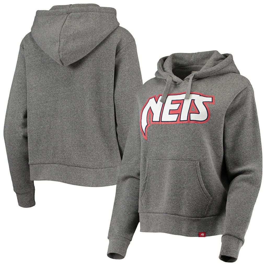 Brooklyn Nets Sportiqe Women's Moments Mixtape Ava Tri-Blend Pullover Hoodie Heathered Gray