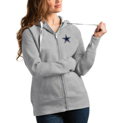 Dallas Cowboys Antigua Women's Victory Full-Zip Hoodie - Heathered Gray Hoodies