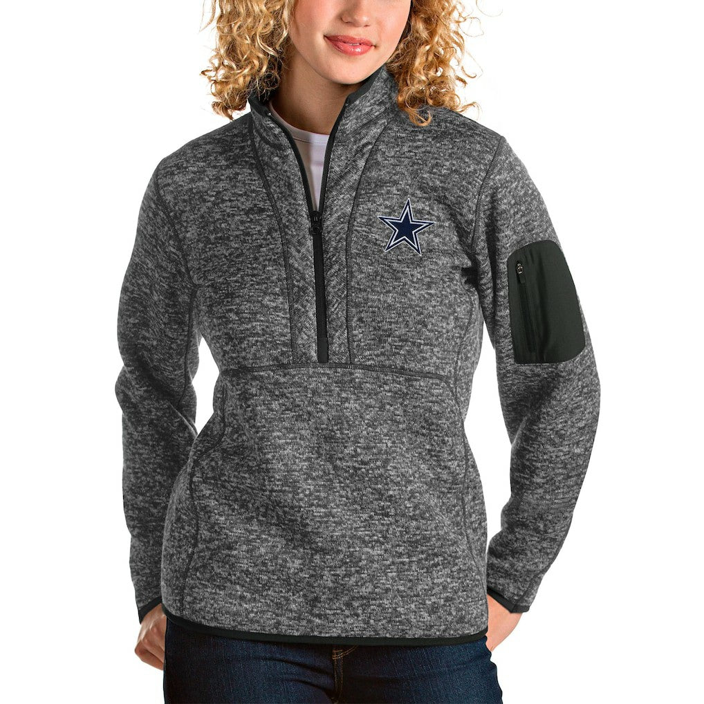Dallas Cowboys Antigua Women's Fortune Half-Zip Pullover Jacket - Heathered Charcoal Pullover