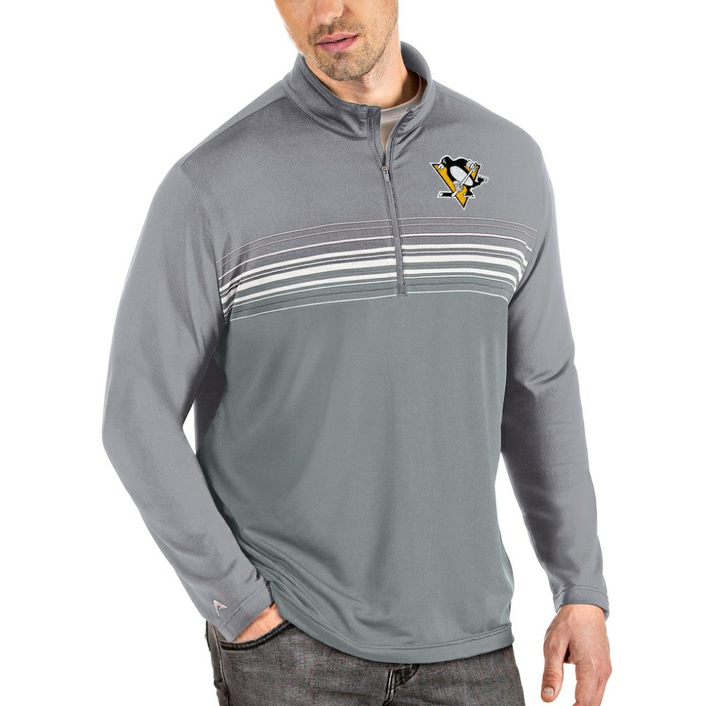 Pittsburgh Penguins Antigua Pace Quarter-Zip Pullover Top - Gray | US 4553303