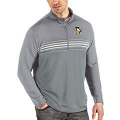 Pittsburgh Penguins Antigua Pace Quarter-Zip Pullover Top - Gray | US 4553303