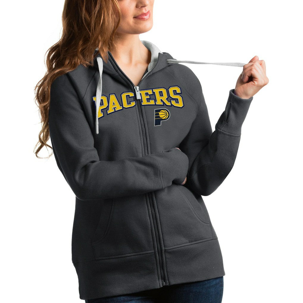 Indiana Pacers Antigua Women's Team Victory Full-Zip Hoodie Charcoal