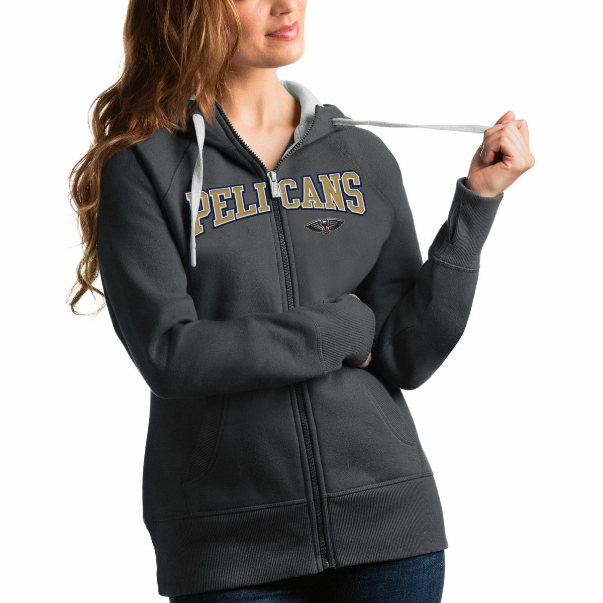 New Orleans Pelicans Antigua Women's Team Victory Full-Zip Hoodie Charcoal