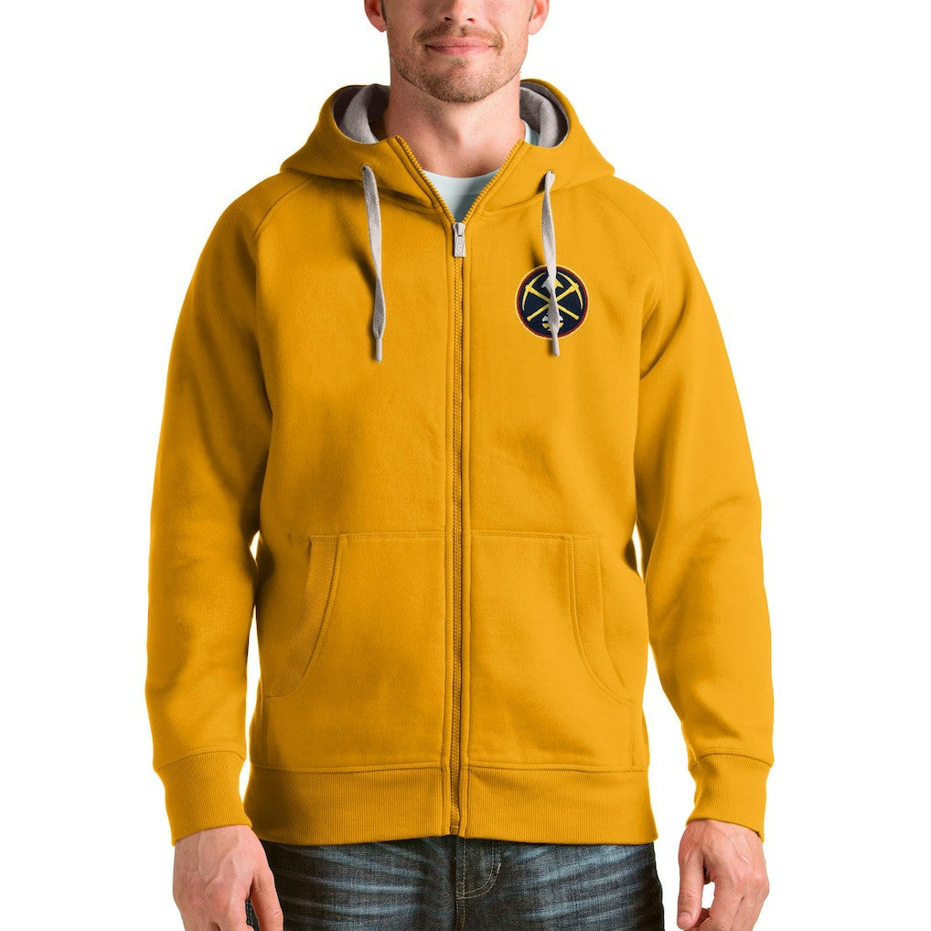 Denver Nuggets Antigua Logo Victory Full-Zip Hoodie Gold