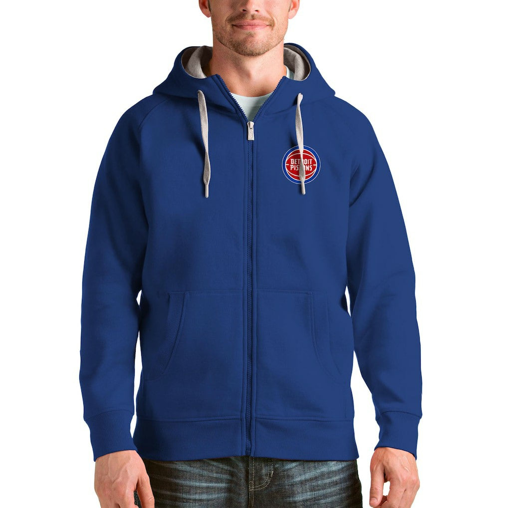 Detroit Pistons Antigua Logo Victory Full-Zip Hoodie Royal