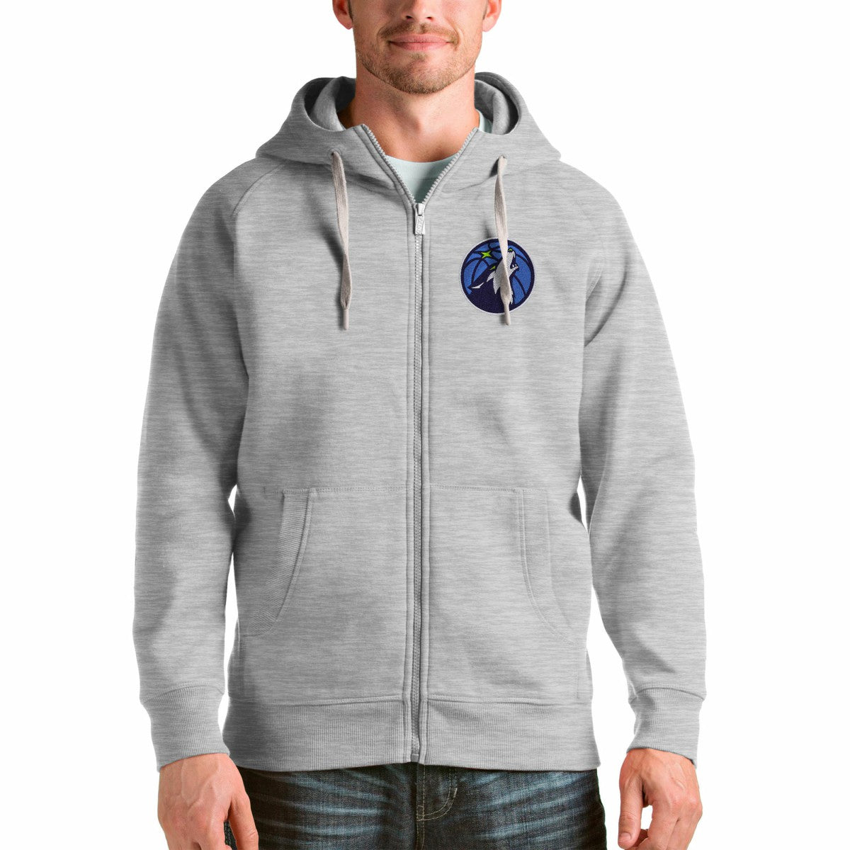 Minnesota Timberwolves Antigua Logo Victory Full-Zip Hoodie Heathered Gray