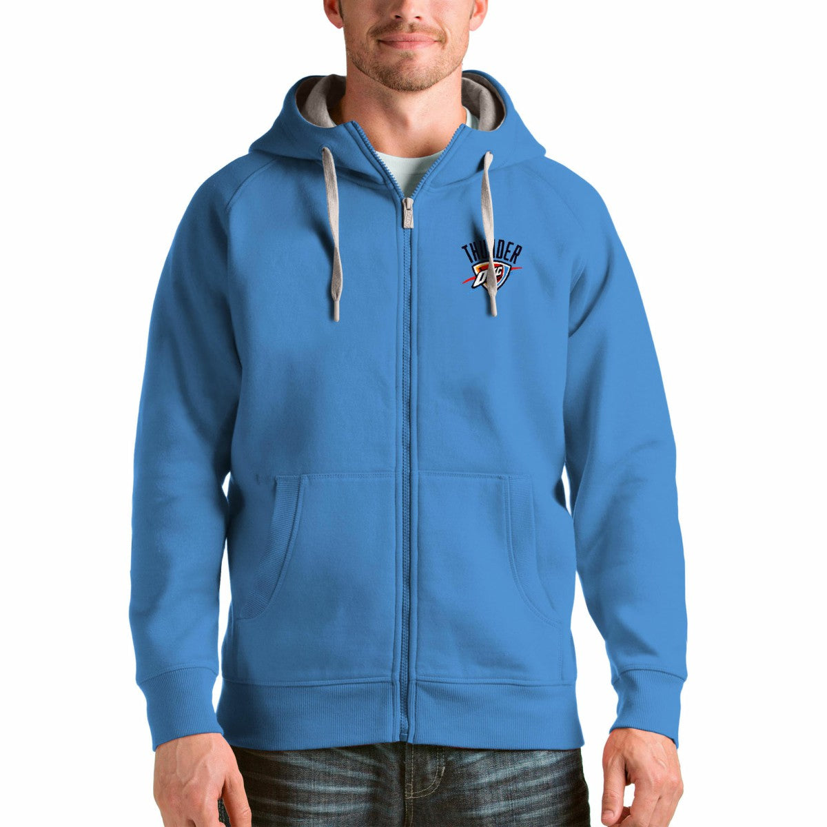 Oklahoma City Thunder Antigua Logo Victory Full-Zip Hoodie Light Blue outlet