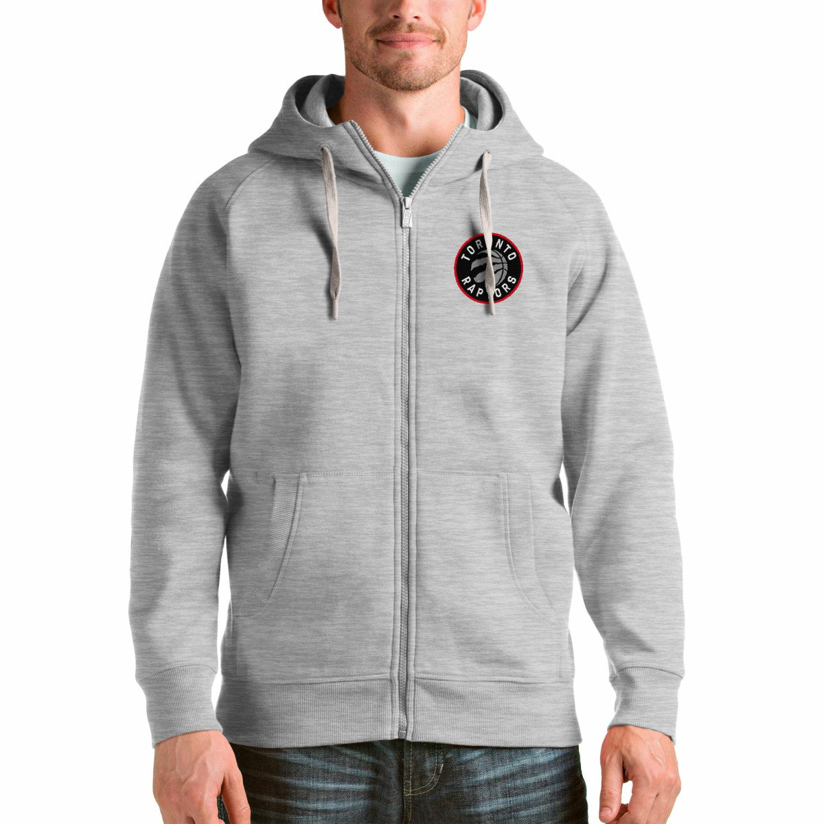 Toronto Raptors Antigua Logo Victory Full-Zip Hoodie Heathered Gray
