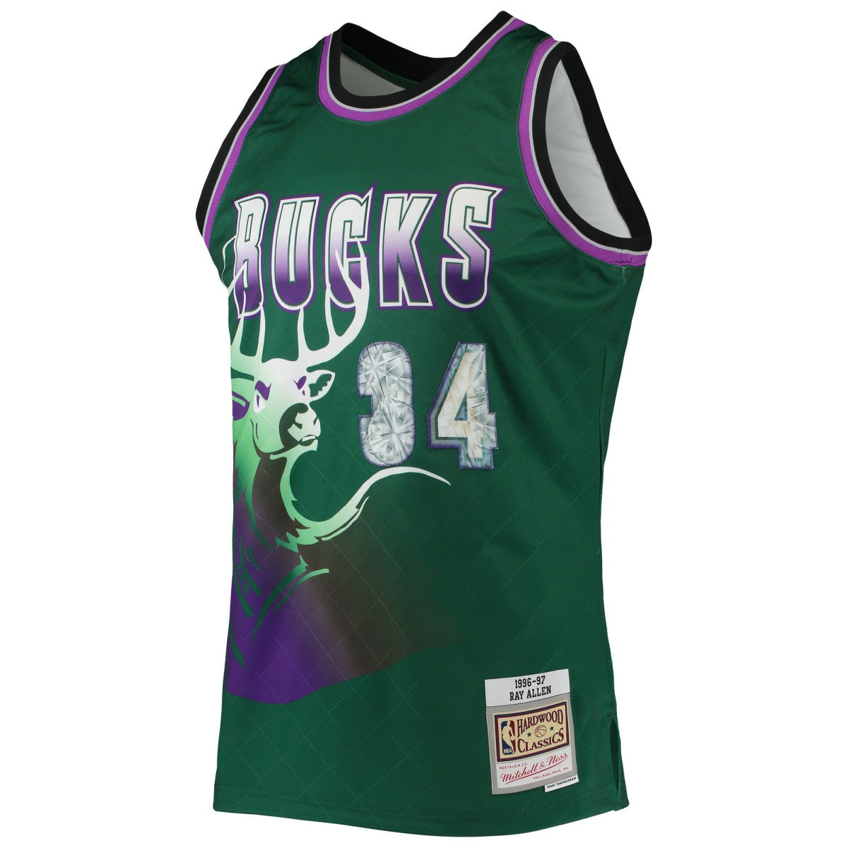 Ray Allen Milwaukee Bucks 1996/97 Hardwood Classics NBA 75th Anniversary Diamond Swingman Jersey Green - Mitchell & Ness