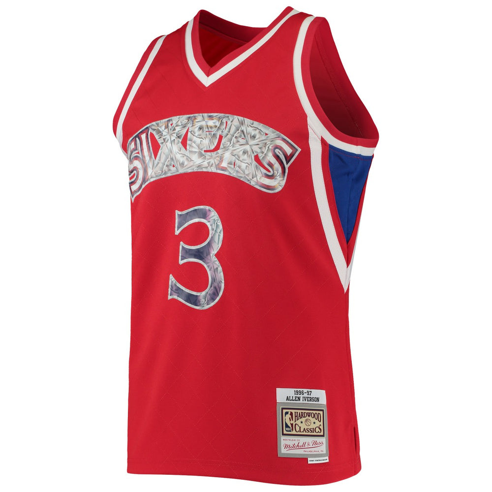 Allen Iverson Philadelphia 76ers 1996/97 Hardwood Classics NBA 75th Anniversary Diamond Swingman Jersey Red - Mitchell & Ness