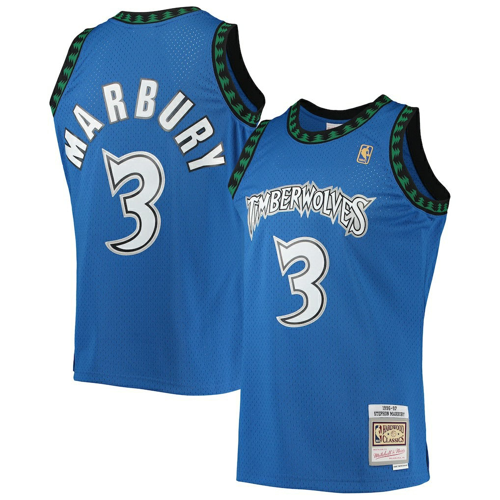 Stephon Marbury Minnesota Timberwolves 1996/97 Hardwood Classics Swingman Jersey Blue - Mitchell & Ness