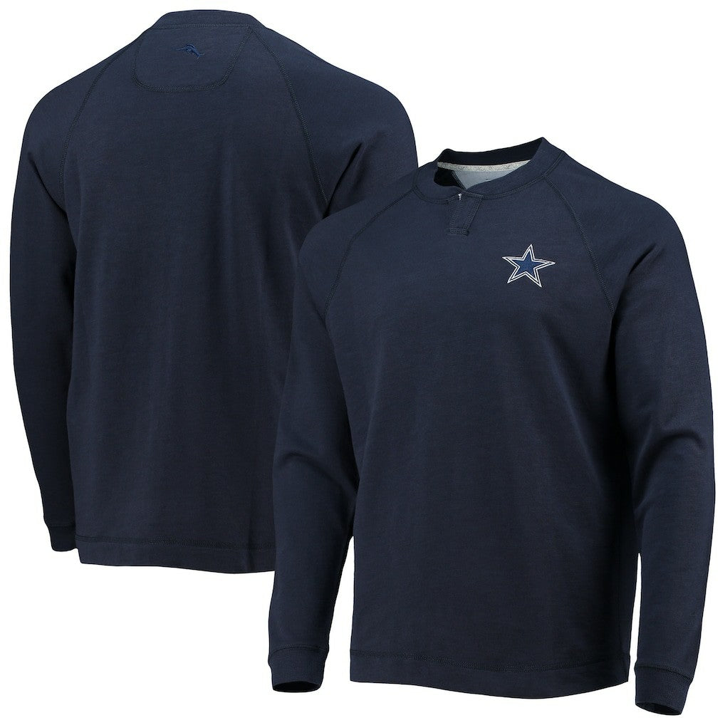 Dallas Cowboys Sunset Slub Raglan Henley Long Sleeve T-Shirt - Navy T-shirts