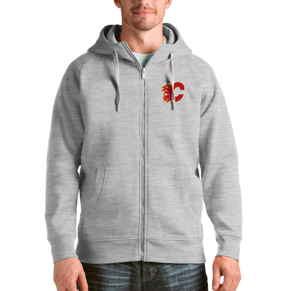 Calgary Flames Antigua Logo Victory Full-Zip Hoodie - Heathered Gray | US 4571732