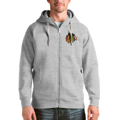 Chicago Blackhawks Antigua Logo Victory Full-Zip Hoodie - Heathered Gray | US 4571742