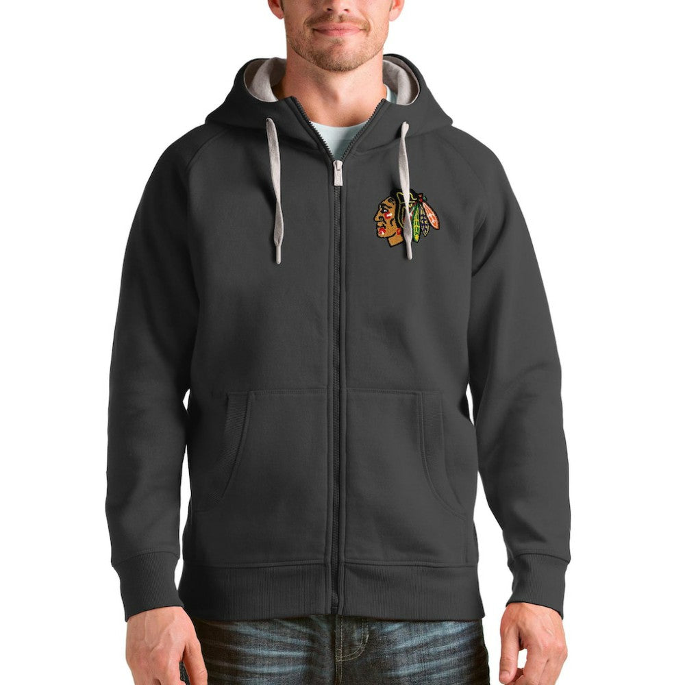 Chicago Blackhawks Antigua Logo Victory Full-Zip Hoodie - Charcoal | US 4571744