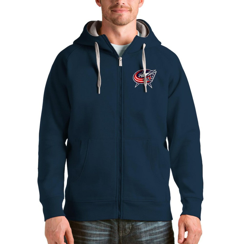 Columbus Blue Jackets Antigua Logo Victory Full-Zip Hoodie - Navy | US 4571756