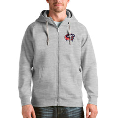Columbus Blue Jackets Antigua Logo Victory Full-Zip Hoodie - Heathered Gray | US 4571758