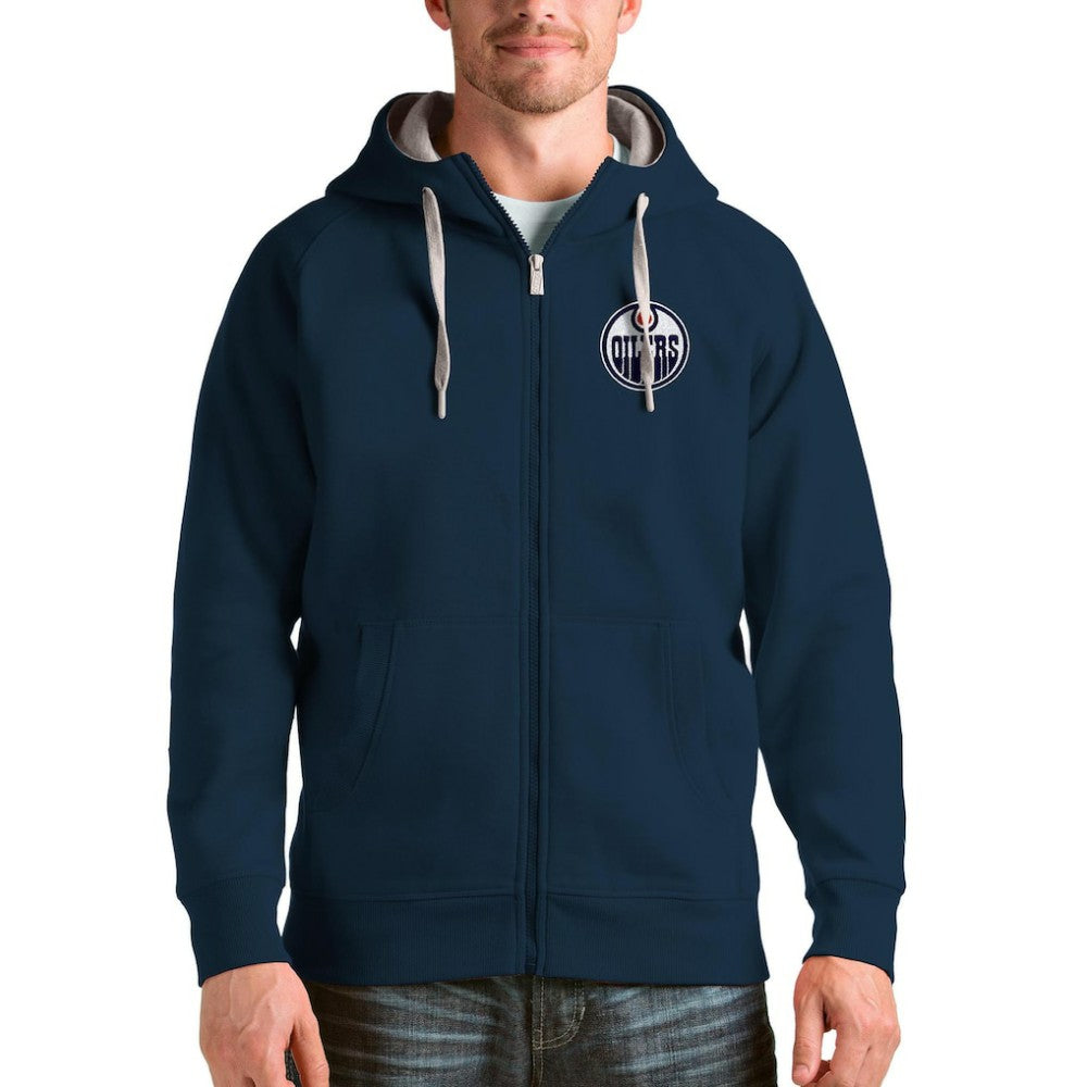Edmonton Oilers Antigua Logo Victory Full-Zip Hoodie - Navy | US 4571772