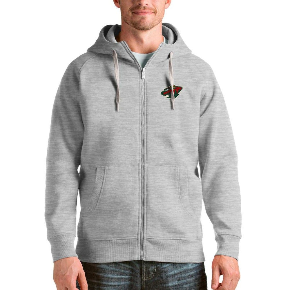 Minnesota Wild Antigua Logo Victory Full-Zip Hoodie - Heathered Gray | US 4571789