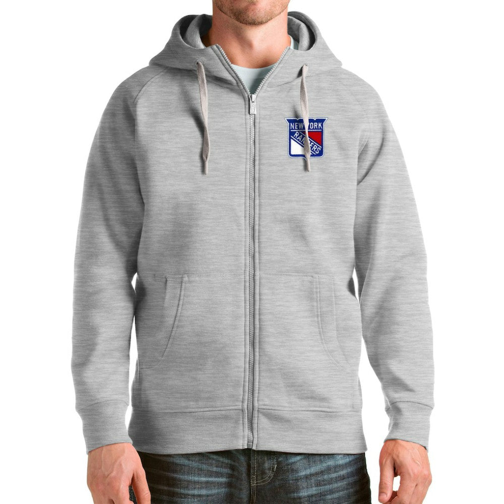New York Rangers Antigua Logo Victory Full-Zip Hoodie - Heathered Gray | US 4571822