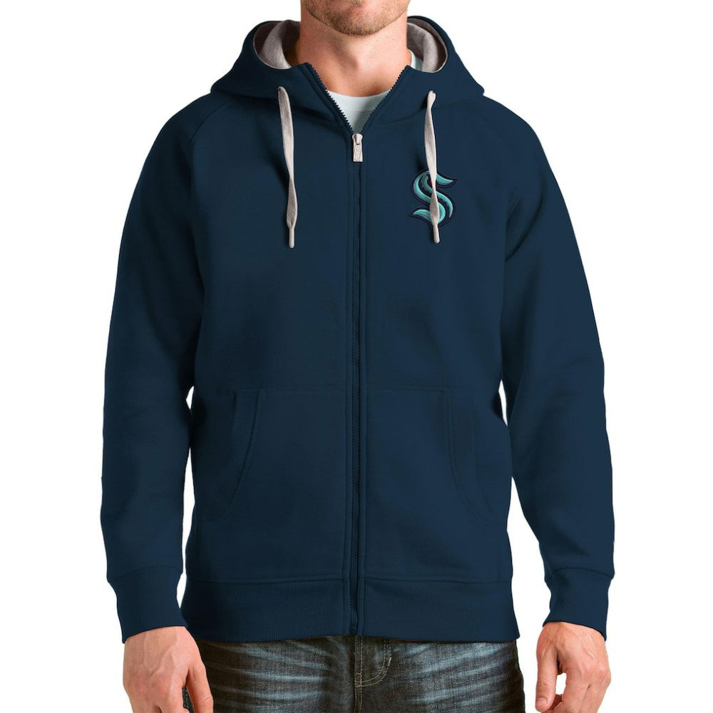Seattle Kraken Antigua Logo Victory Full-Zip Hoodie - Deep Sea Blue | US 4571845
