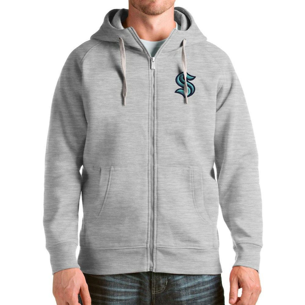 Seattle Kraken Antigua Logo Victory Full-Zip Hoodie - Heathered Gray | US 4571847