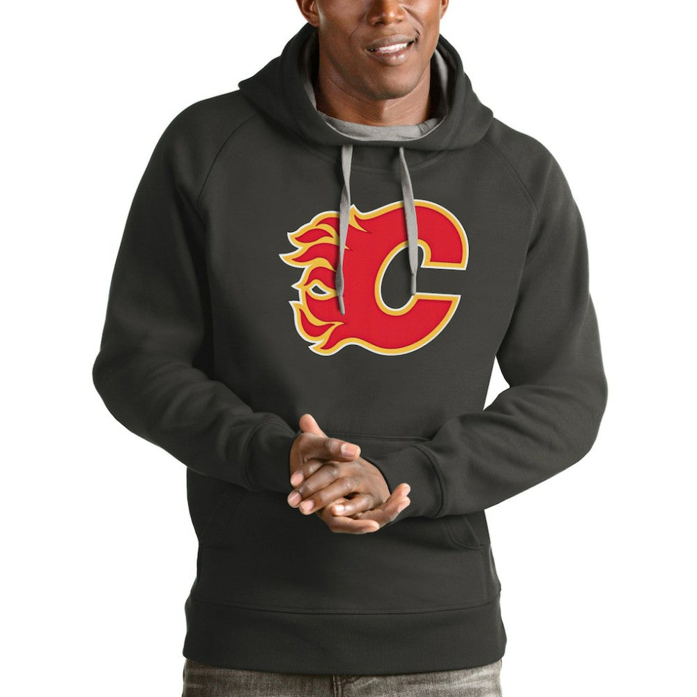 Calgary Flames Antigua Logo Victory Pullover Hoodie - Charcoal | US 4571942