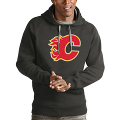 Calgary Flames Antigua Logo Victory Pullover Hoodie - Charcoal | US 4571942