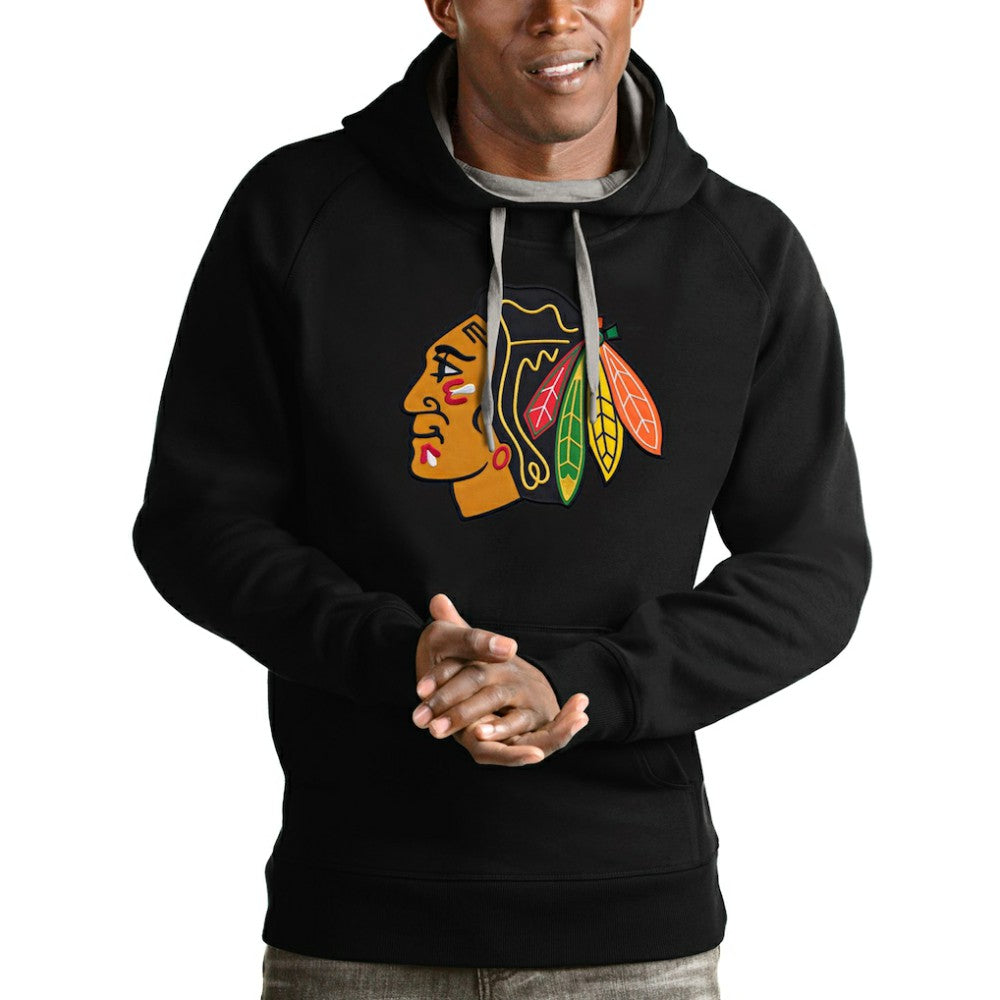 Chicago Blackhawks Antigua Logo Victory Pullover Hoodie - Black | US 4571949