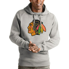 Chicago Blackhawks Antigua Logo Victory Pullover Hoodie - Heathered Gray | US 4571950