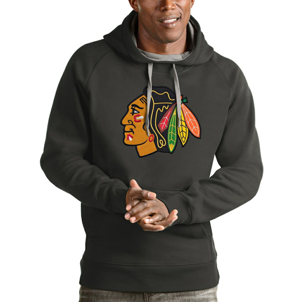 Chicago Blackhawks Antigua Logo Victory Pullover Hoodie - Charcoal | US 4571952