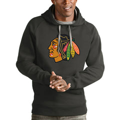 Chicago Blackhawks Antigua Logo Victory Pullover Hoodie - Charcoal | US 4571952