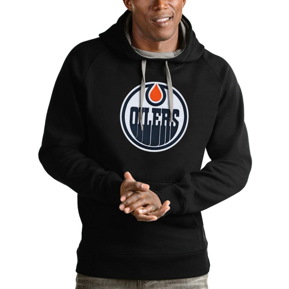 Edmonton Oilers Antigua Logo Victory Pullover Hoodie - Black | US 4571979
