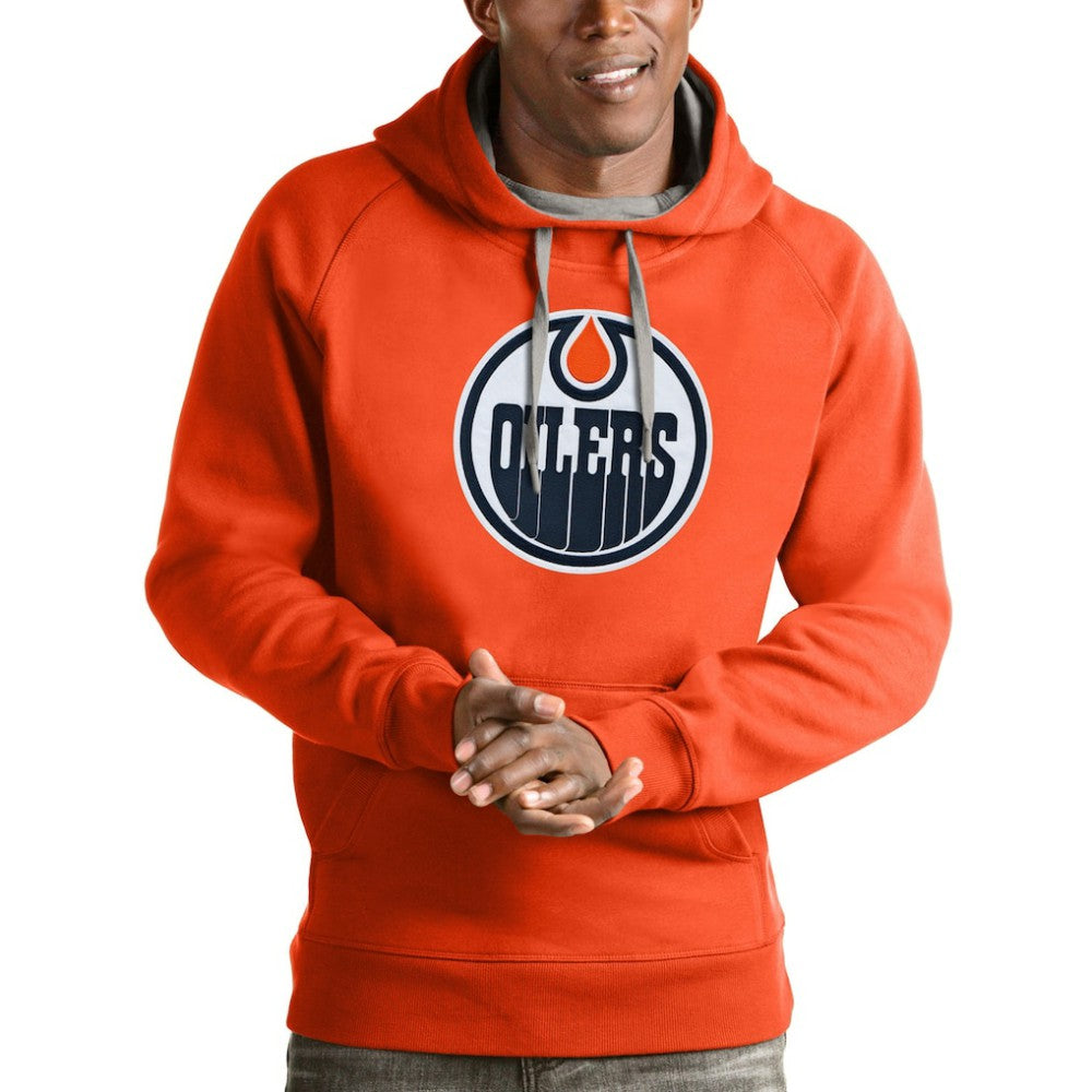 Edmonton Oilers Antigua Logo Victory Pullover Hoodie - Orange | US 4571981