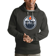 Edmonton Oilers Antigua Logo Victory Pullover Hoodie - Charcoal | US 4571982