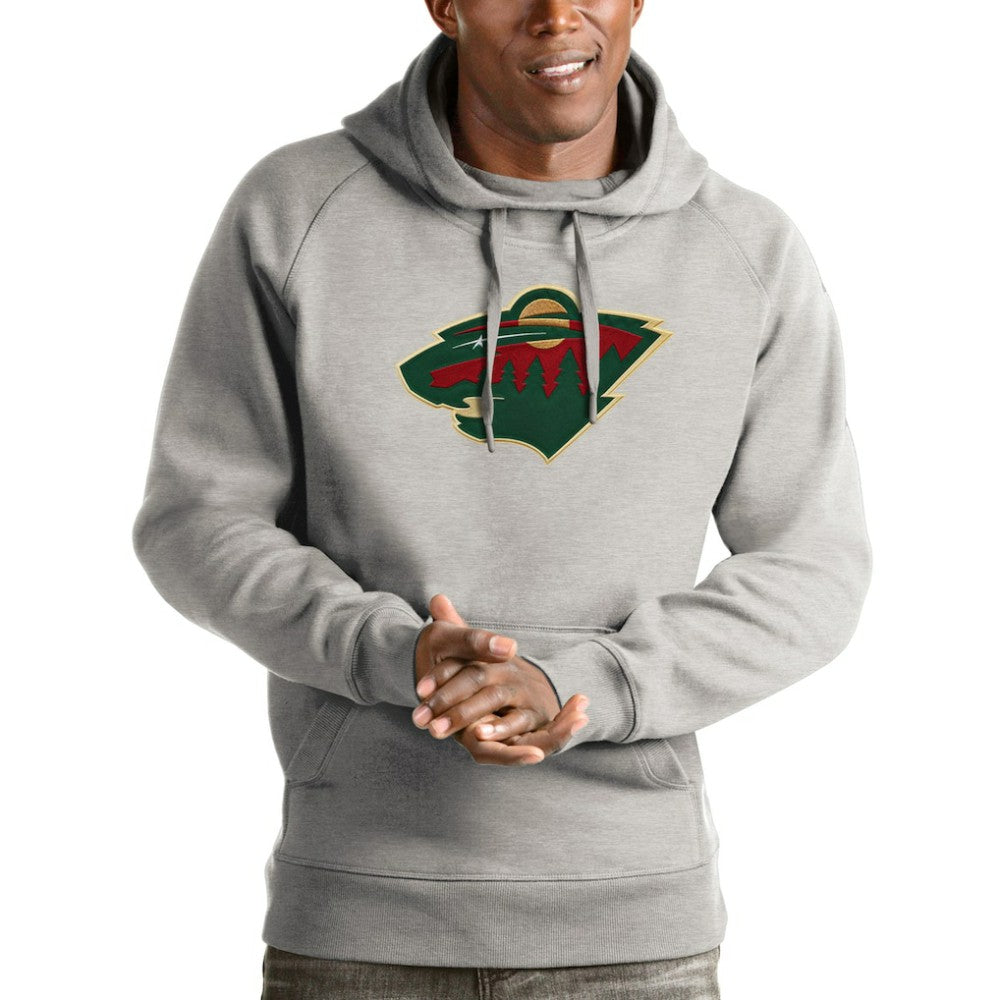 Minnesota Wild Antigua Logo Victory Pullover Hoodie - Heathered Gray | US 4571995