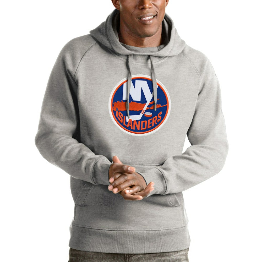 New York Islanders Antigua Logo Victory Pullover Hoodie - Heathered Gray | US 4572021