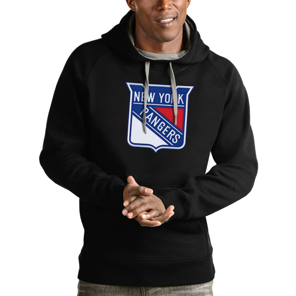 New York Rangers Antigua Logo Victory Pullover Hoodie - Black | US 4572027