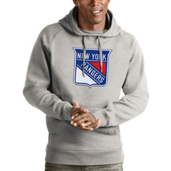 New York Rangers Antigua Logo Victory Pullover Hoodie - Heathered Gray | US 4572028