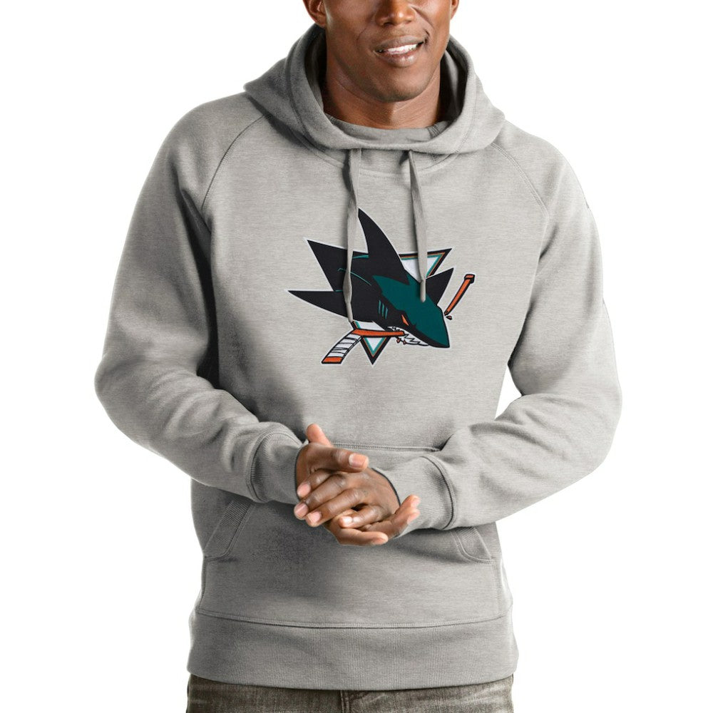 San Jose Sharks Antigua Logo Victory Pullover Hoodie - Heathered Gray | US 4572048